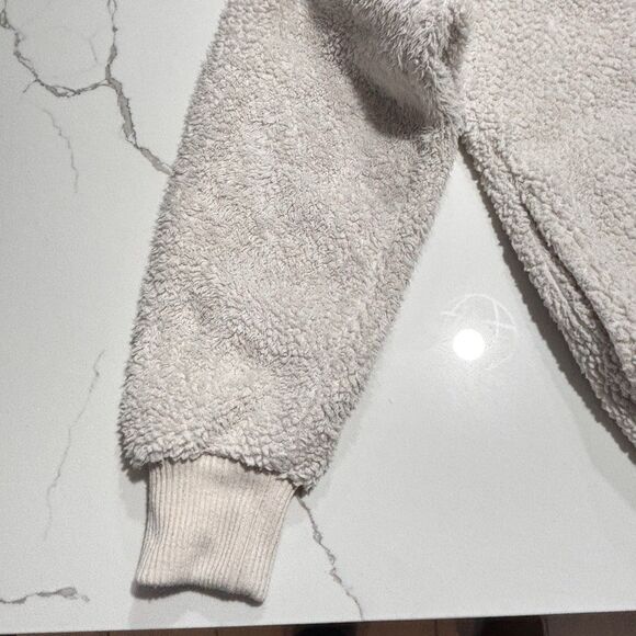 Forever 21 Women's Large Cream White Sherpa Hooded Jacket Pockets Full Zip SZ S - Picture 15 of 16